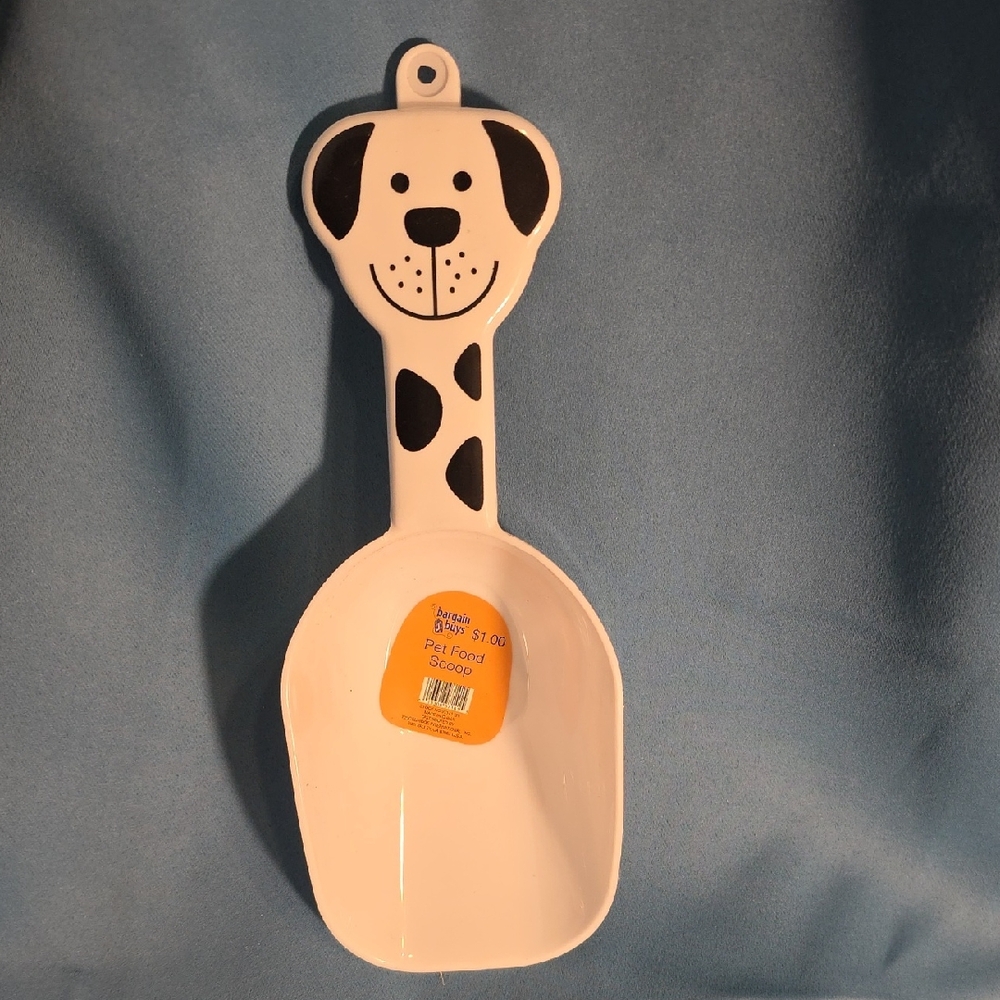 Dog-Themed White Pet Food Scoop